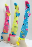 shining fancy knee high socks with pom pom design